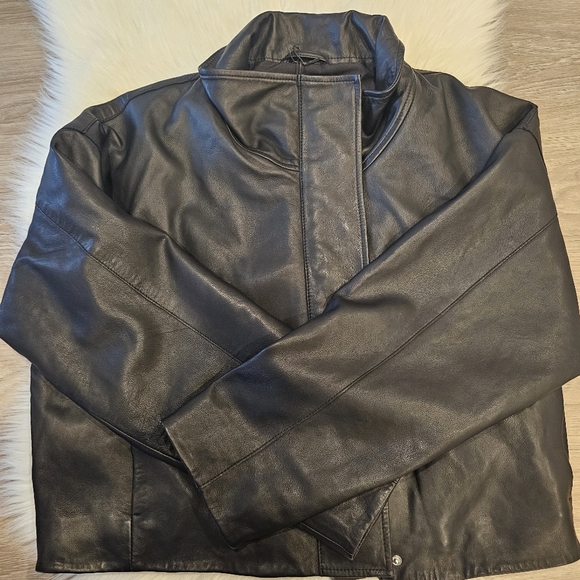 NWT Allsaints Ryder Funnel Neck Leather Jacket Black Large - Picture 7 of 10